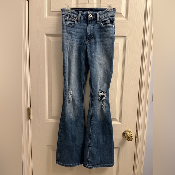 Maurices Denim - Maurice’s Women’s Edgely Distressed Blue High Rise Flare Jeans Size 2